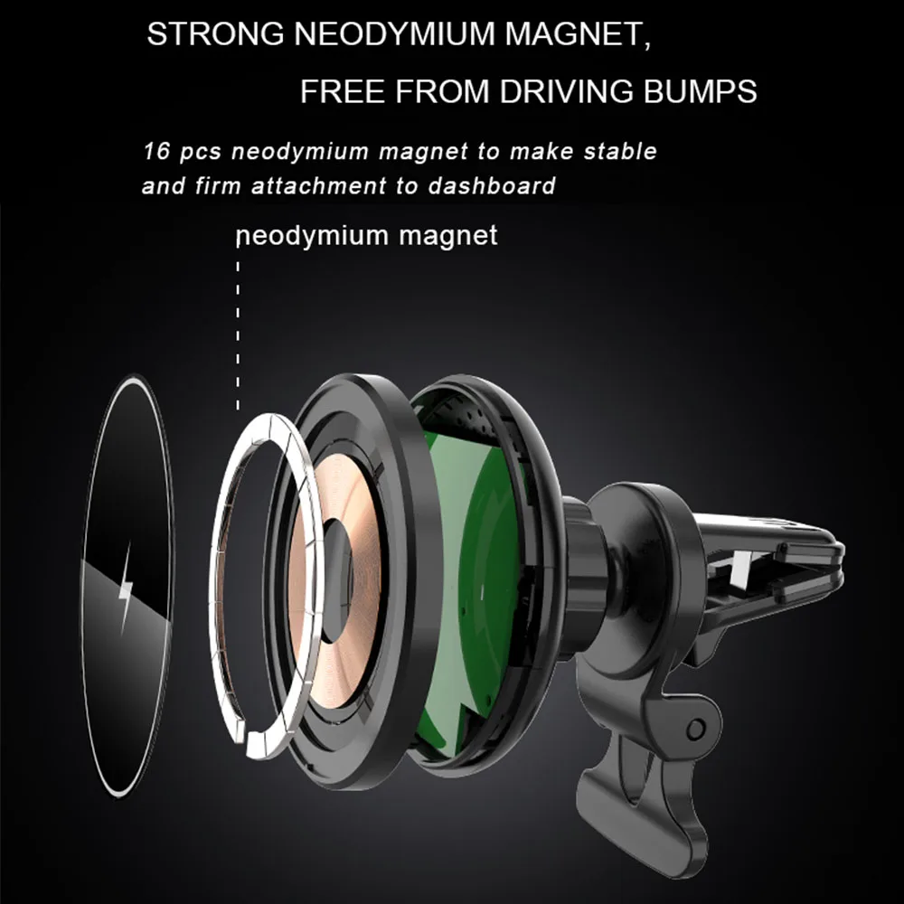 Magnetic Wireless Car Charger Mount Adsorbable Phone For iPhone 13 12 Pro Max Mini adsorption 15W Fast Wireless Charging Holder