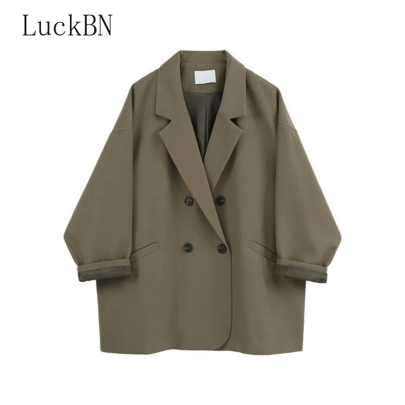 

Spring Autumn Blazers Women Solid Basic Casual Double Breasted Cozy Office Lady Ulzzang Classic Female College All-match New