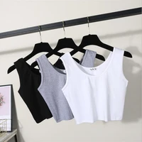 2022 sexy women summer crop tops sleeveless short cotton u collar knitted bar gym tank top women