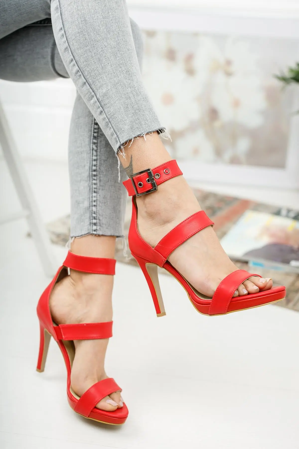 Women's Fashion Leather Heels Shoes