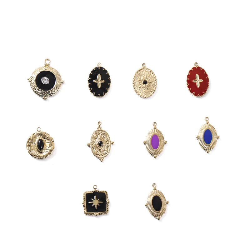 Stainless Steel Trendy Fashion Plated Gold Earring Round Charms Dangles Pendants for DIY Necklace Jewelry Making for Women