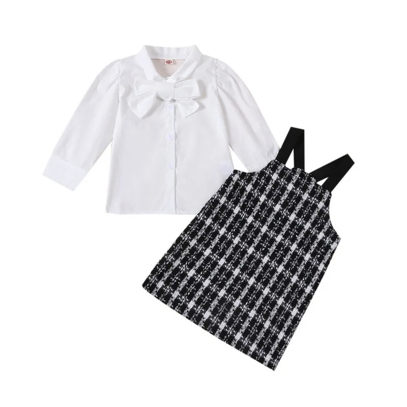 

Children Girl Dress Sets Spring Autumn Clothes 2 Piece Outfits Long Sleeve Button Tops and Plaid Dress Sets Baby Items Clothing