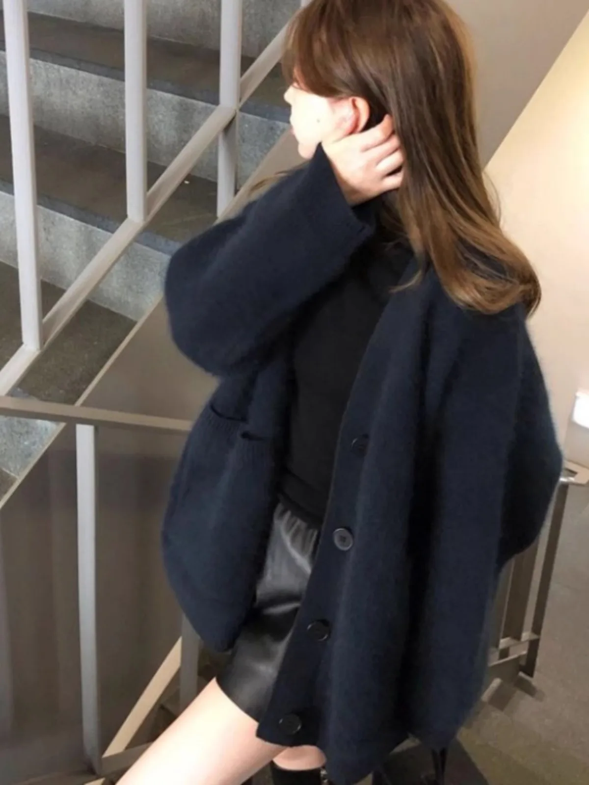 Норковый бархатный черный свитер верхняя одежда утолщенный женский