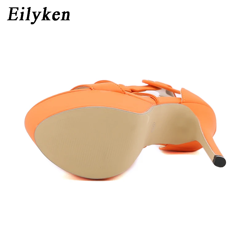 Фото Eilyken/летние пикантные женские босоножки на платформе с узкими ремешками; Новинка 2022 года; Женские туфли на высоком каблуке с пряжкой и ремеш... №3
