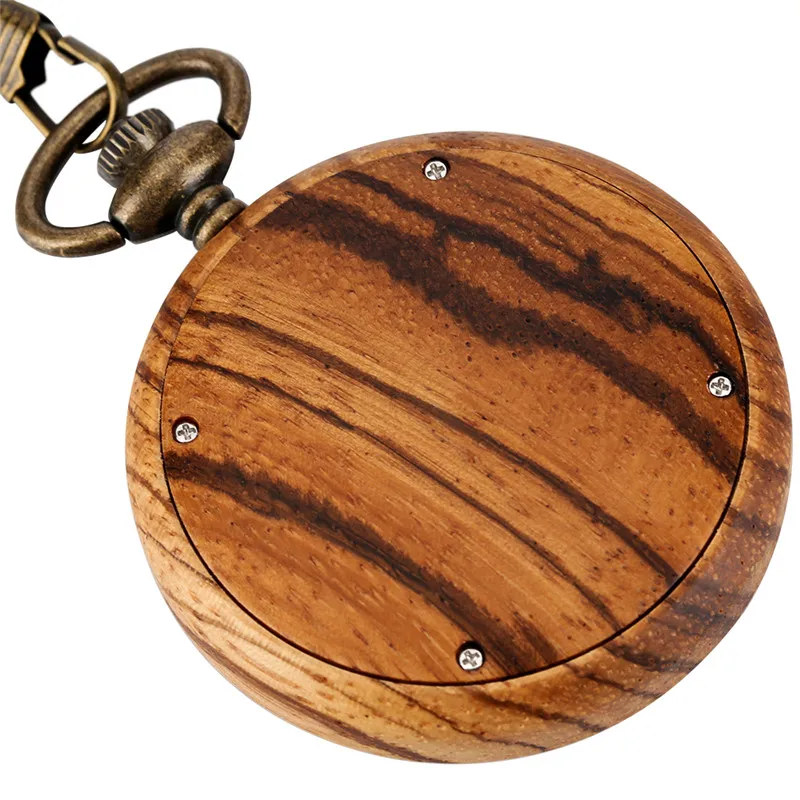 Retro Pocket Watch Nature Wood Watches Unisex Arabic Number Quartz Movement Clock with Luminous Hands 30Cm Pendant Chain Gift