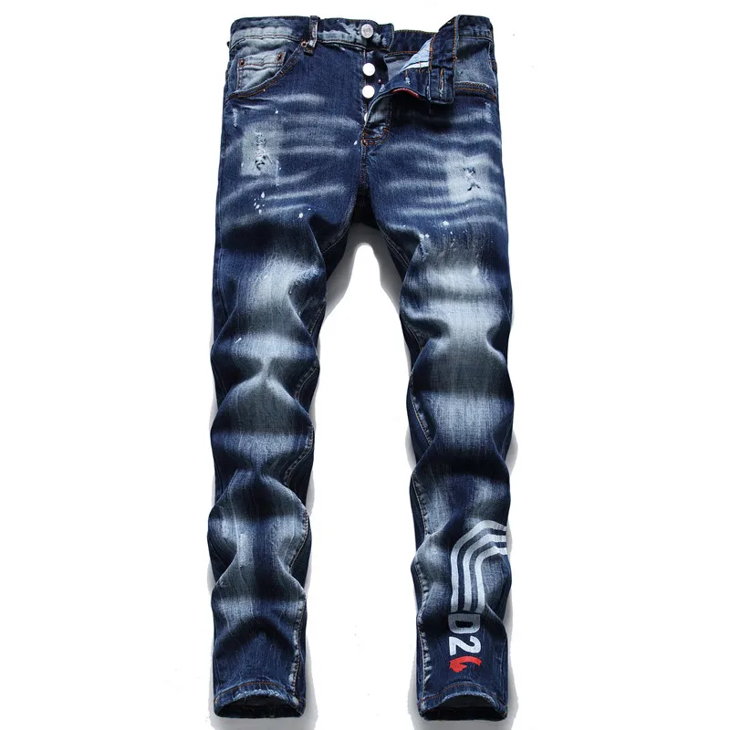 

New men's D2 self-cultivation destruction brushed Jeans blue multi-process printing D2 Denim pants fashion brand trend Jeans