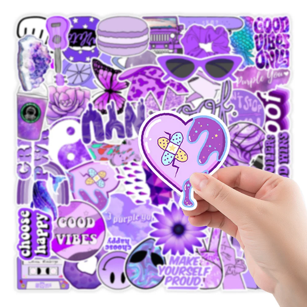

10/30/50PCS New Purple Small Fresh Graffiti Wall Stickers Mobile Phone Water Cup Notebook Waterproof Stickers DIY Poster
