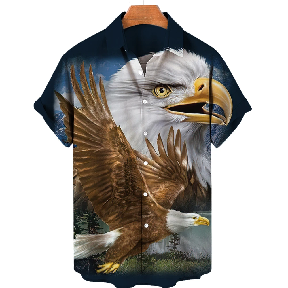 New Luxury Men Shirt Hawaiian Shirts Summer Short Sleeve Top Tee 3D Print Fashion Soaring Eagle Loose Beach Shirt Male Clothing