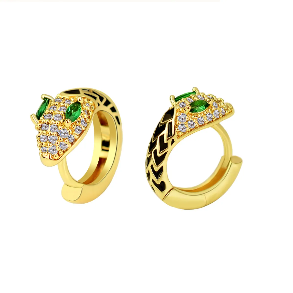 

Fashion Luxury Inlaid Green Zircon Snake Hoop Earrings for Women Vintage Temperament Enamel Huggies Earrings Party Jewelry Gifts
