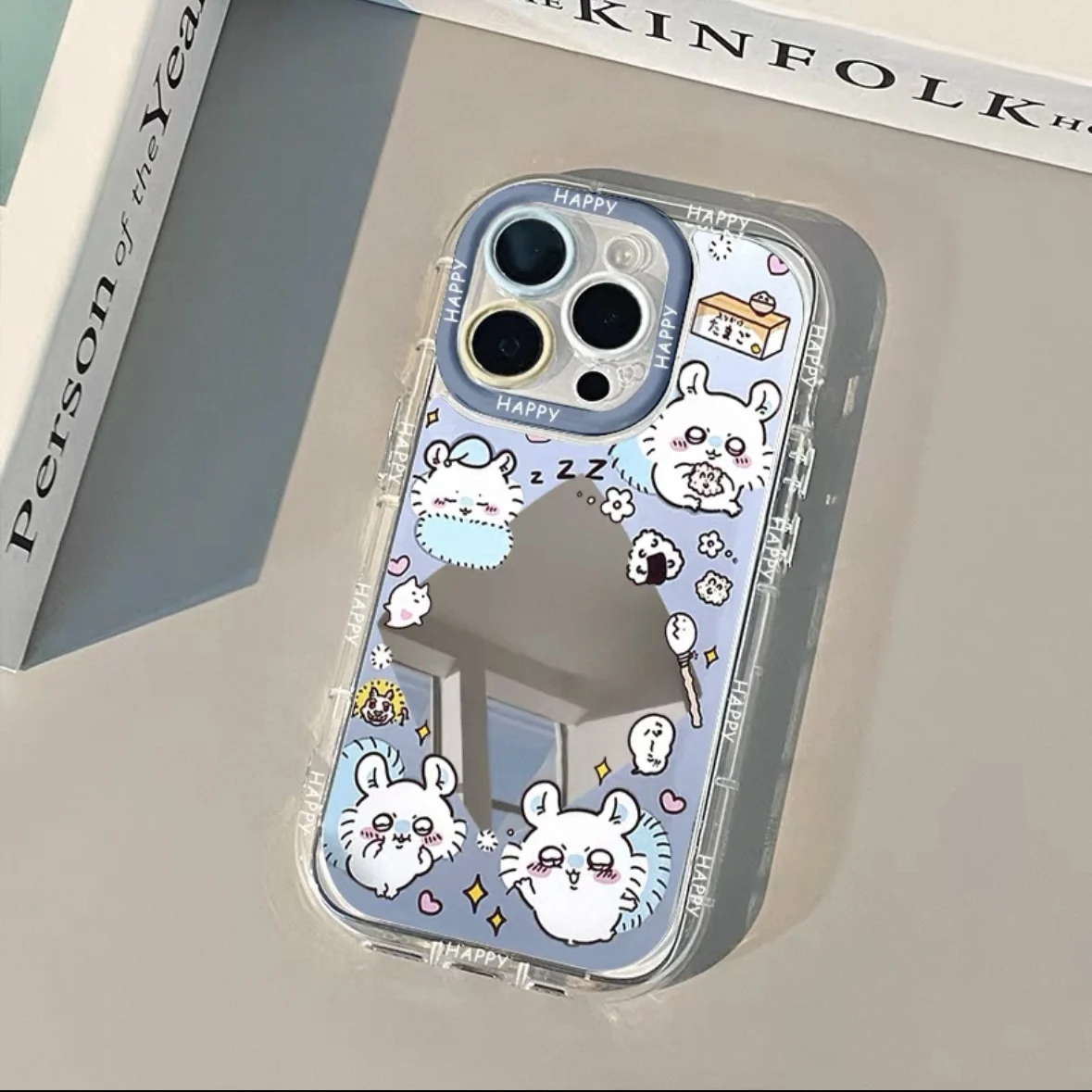 Фото НОВЫЙ Чехол-зеркало для телефона с мультяшными персонажами Momonga Chiikawa для iPhone 17 Pro Max 16, милый чехол-зеркало Rakko Kurimanju из ПВХ, подарок для девочки №4
