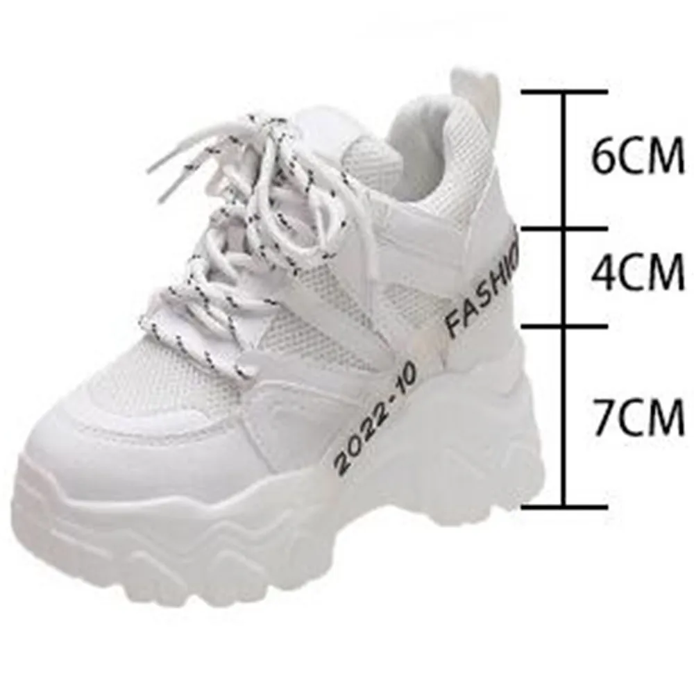 New 2022 Women Platform Sneakers 11 CM Breathable Mesh Chunky Casual Sports Shoes Female Fashion Trainers Black Green Pink White
