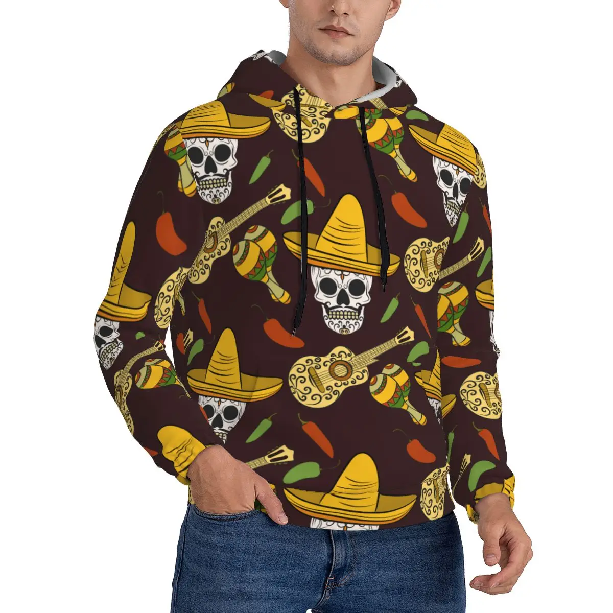 

Sudaderas Trends Men Hoodie Casual Streetwear Hip Hop Sweatshirt Autumn Harajuku Mexican Skulls Guitar Sombrero Maracas Hoodi