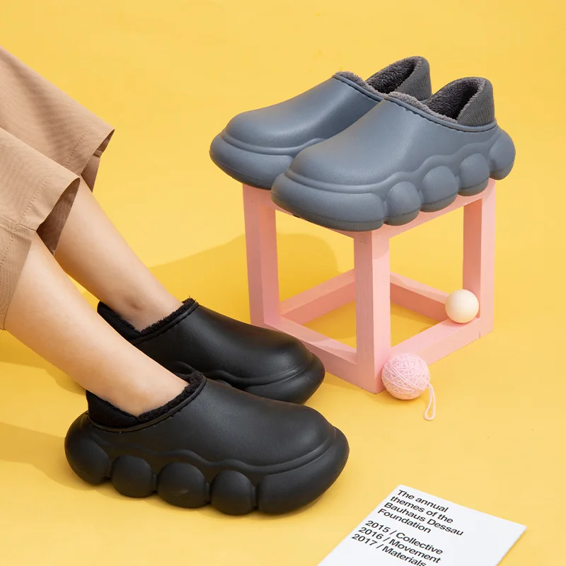 Autumn Winter 2022 New Indoor Women's Cotton Shoes Outside Solid Color Soft Waterproof Thick Soled Students Home Non-slip Shoes