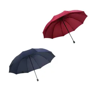 Steel Large Umbrella Folding Walking Windproof Business Men Adult Family Semi-automatic Umbrellas Rainy Tool  Navy Blue