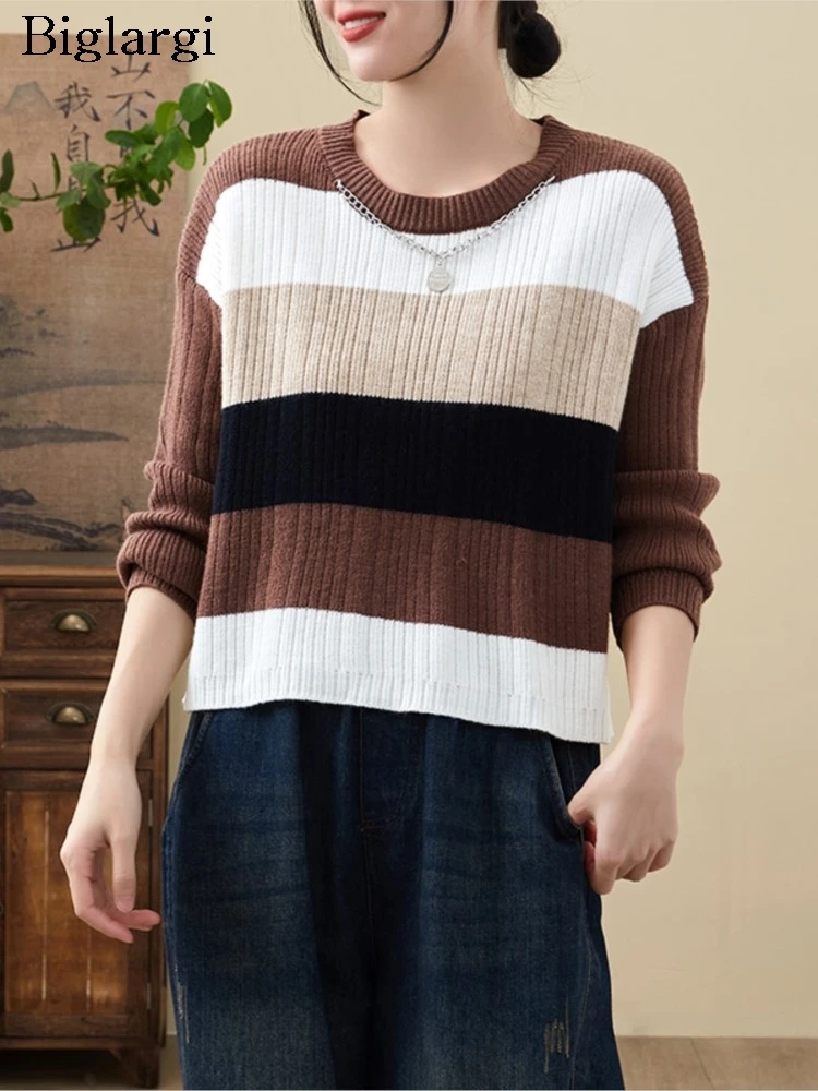 Оверсайз вязаный осенний пуловер с длинными рукавами женский свободный