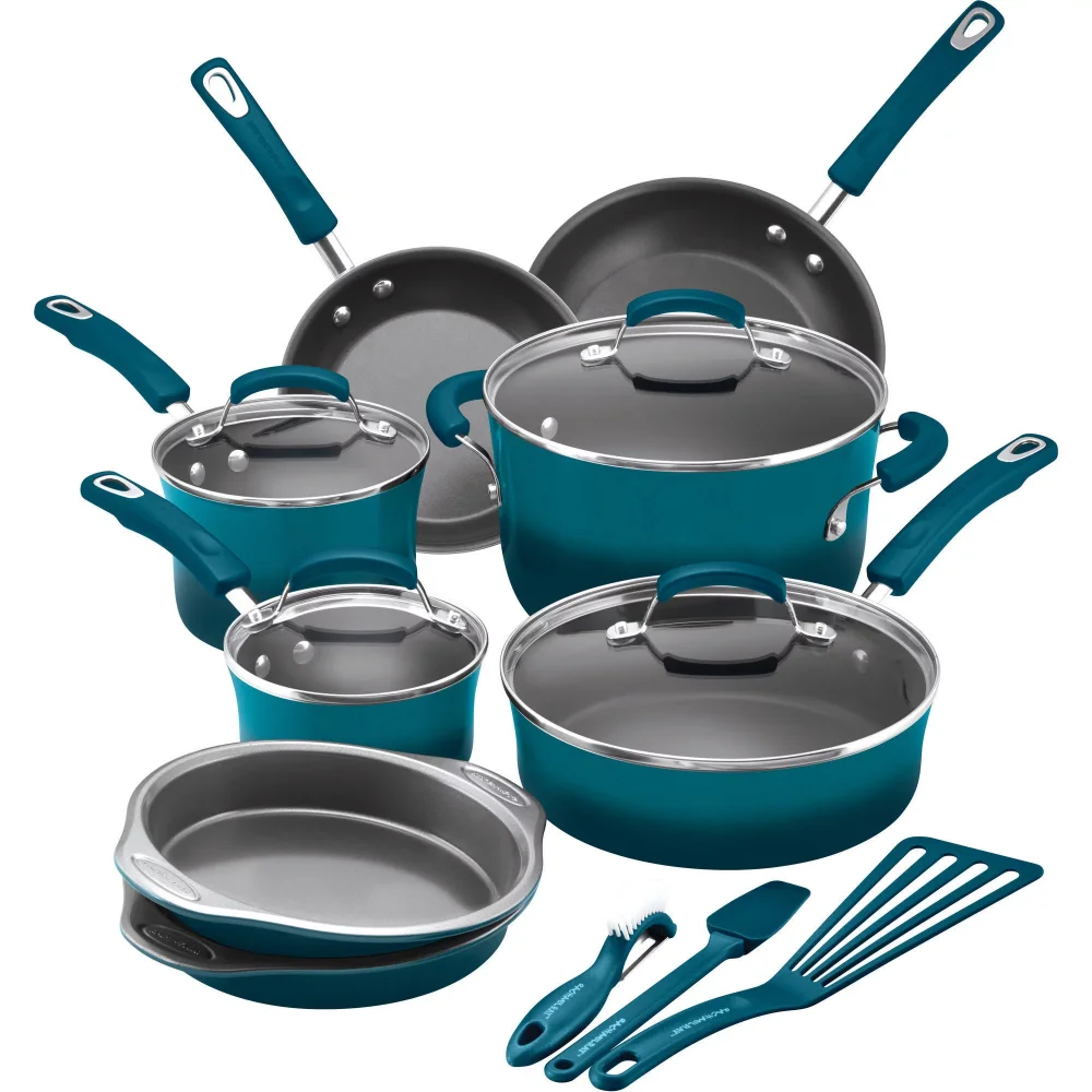 

Rachael Ray 15-Piece Nonstick Pots and Pans Set/Cookware Set, cooking pot set casserole sets