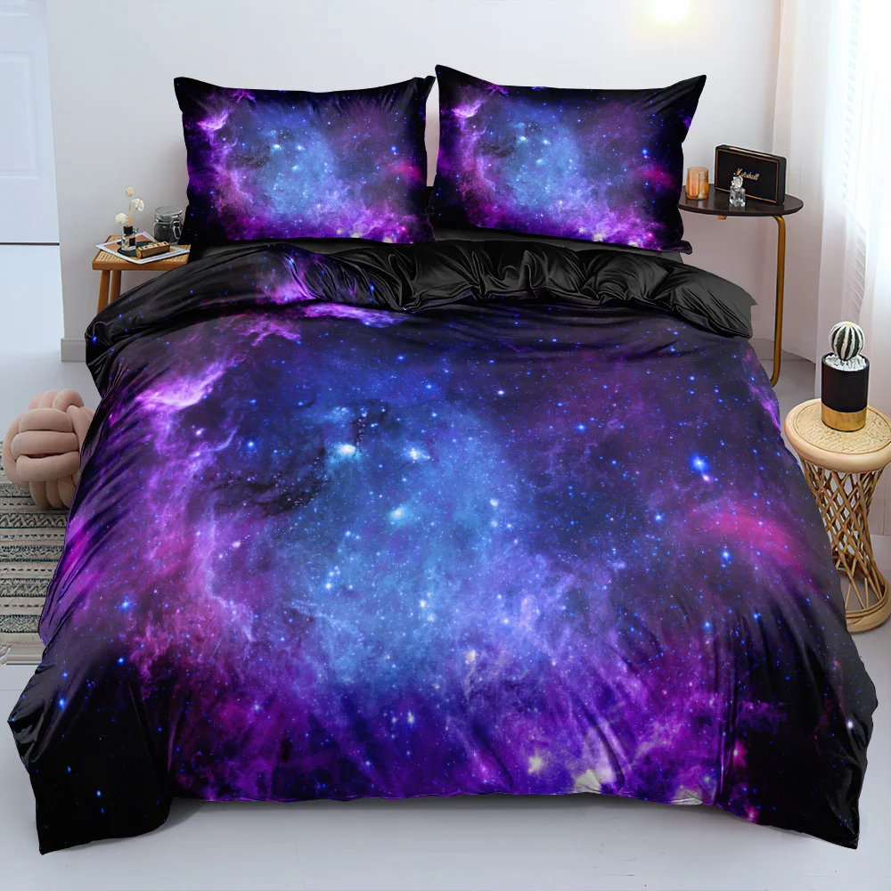 

Luxury Galaxy Dark Blue Bedding Set Twin Full Queen King Size Duvet Cover Set Shining Stars Starry Sky Kids Adults Comforter Set