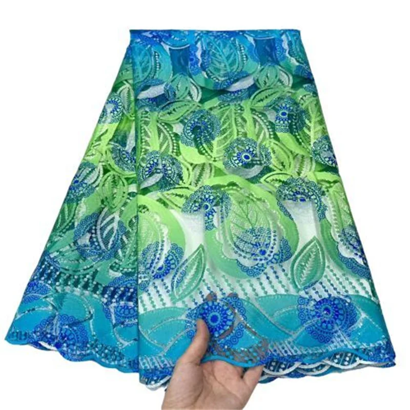 

Green Latest African Mesh Lace Fabric Embroiderey Sequins Printed French Tulle Laces Fabric For Nigerian Wedding Party Sew