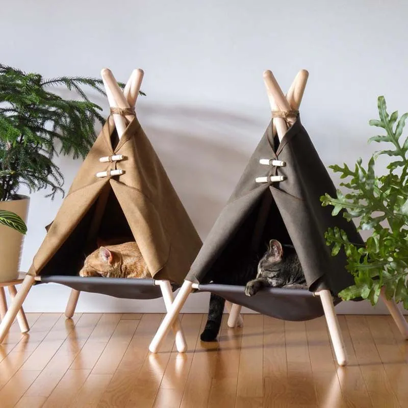 ZK30 Pet Teepee Dog & Cat Bed White Canvas Dog Canvas Cute House-Portable Washable Dog Tents for Dog&Cat Pet Puppy Kitten Bed