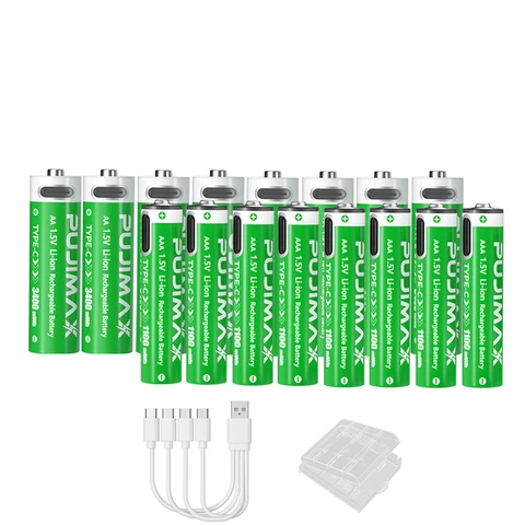 PUJIMAX 1, 5 В AAA/AA 3400 МВтч 1100 МВтч аккумуляторная батарея USB Type-C литий-ионная аккумуляторная батарея для электрических игрушек с дистанционным управлением