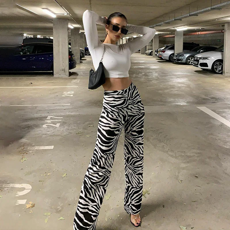 

Zebra Print Wide Leg Pants Sexy High Waist Autumn Women New 2020 Fashion Casual Female Pants Streetwear