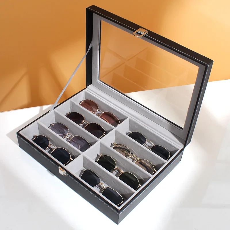

PU Leather 8 Grids Sunglasses Storage Box Glasses Jewelry Display Case Eyeglasses Rectangle Organizer Accessory Holder Cases