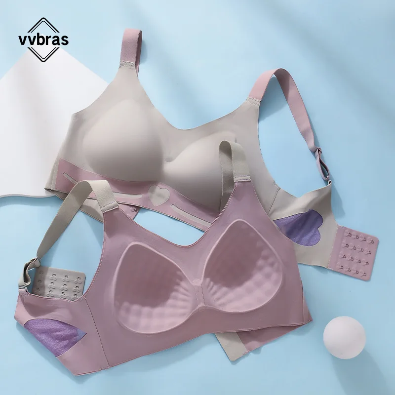 

vvbras Sexy Seamless Underwear Women's Big Breasts Show Small No Steel Ring Gathered Fixed Cup Beautiful Back Bra Thin Section