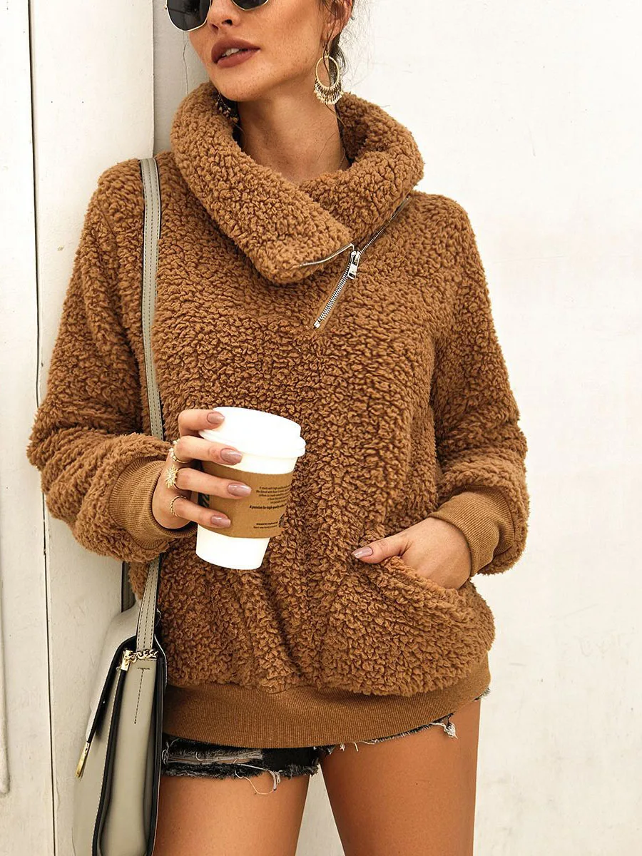 

Faux Fur Coat Women Winter Long Sleeve Fluffy Pullovers Ladies Turleneck Sweatshirt Fleece Oversized Hoodie Sudaderas Mujer