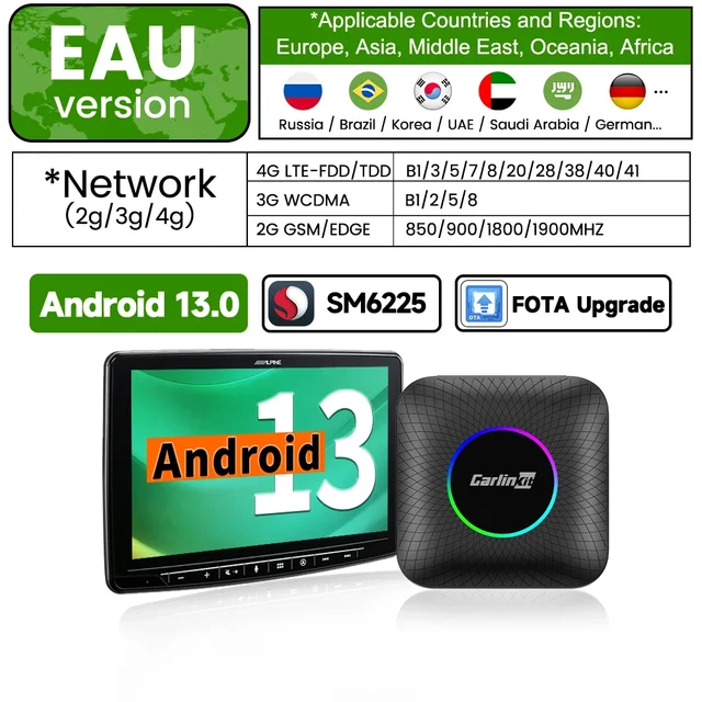 CarlinKit Android 13 CarPlay AIBox Qualcomm SM6225 Беспроводной CarPlay Android Auto Google Play Smart TV Box Потоковое обновление FOTA