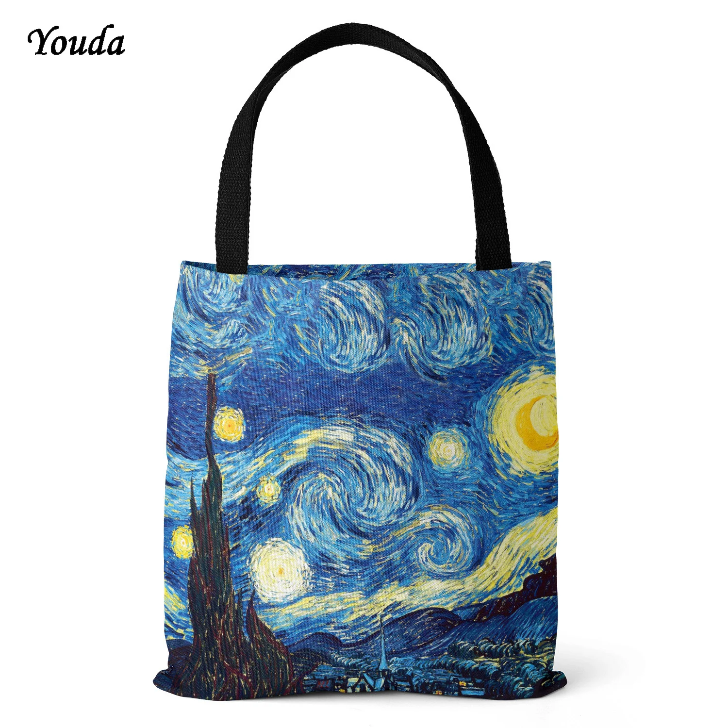 

Oil Painting Starry Sky Print Shoulder Bag Ladies Shopping Bags Japan The Big Wave Of Kanagawa Handbag Tote