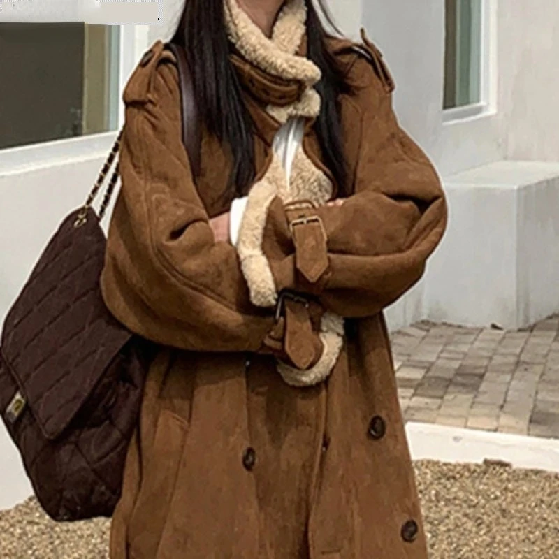 Vintage Cotton Jacket Women 2022  Autumn Winter Parka  Korean Loose Mid Length Over The Knee Lamb Wool Padded Coat  Windbreaker