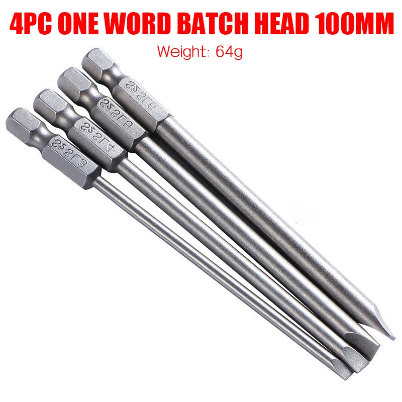 

4pcs Slotted Professional Screwdriver Bit Set 100mm Screw Driver Batch Head Tool for Hand Electric Screwdrivers SL3 SL4 SL5 SL6