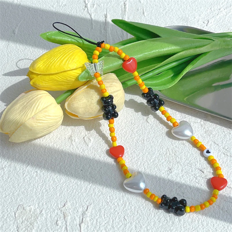 Bear Pearl Love Butterfly Key Chain Ladies Fashion Cute Romantic Vintage Keychain Charm Korea 90s Aesthetic Bag Phone Chain Gift