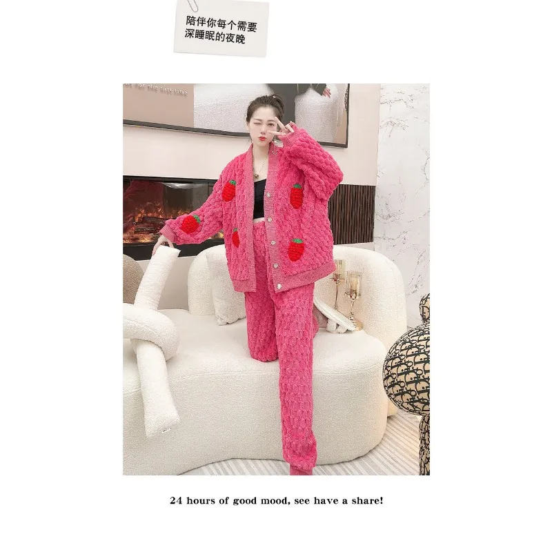 Коралловая бархатная Пижама для женщин новый стиль толстый костюм фланелевая