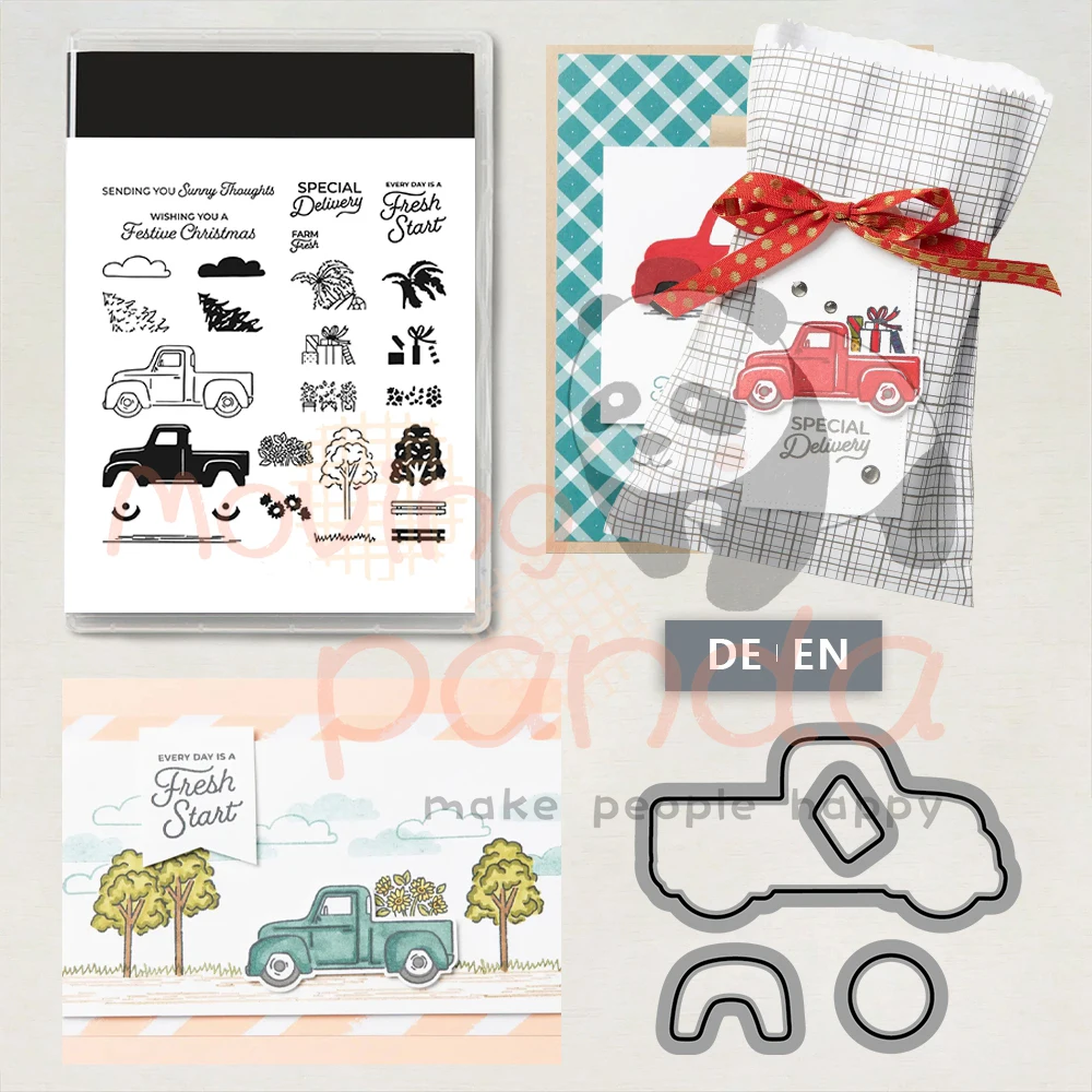 

MP791 2023 New Trees And Trucks Clear Stamps Cutting Dies DIY Scrapbooking Stamps And Metal Dies For Cards Albums Crafts Decor