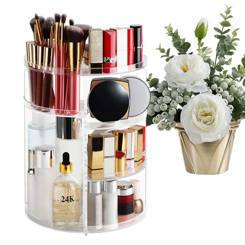 

360 Rotating Cosmetic Organizer Bathroom Organizer Countertop Makeup Caddy Shelf Adjustable Shelves Fits Cosmetics Perfume Skin