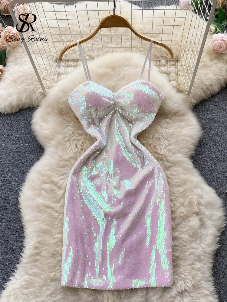 

LIRUICHENG Summer Sequins Sexy Midi Dress Women Camis Club Party Sundress Female 2022 Fashion Sleeveless Shiny Strap Dress