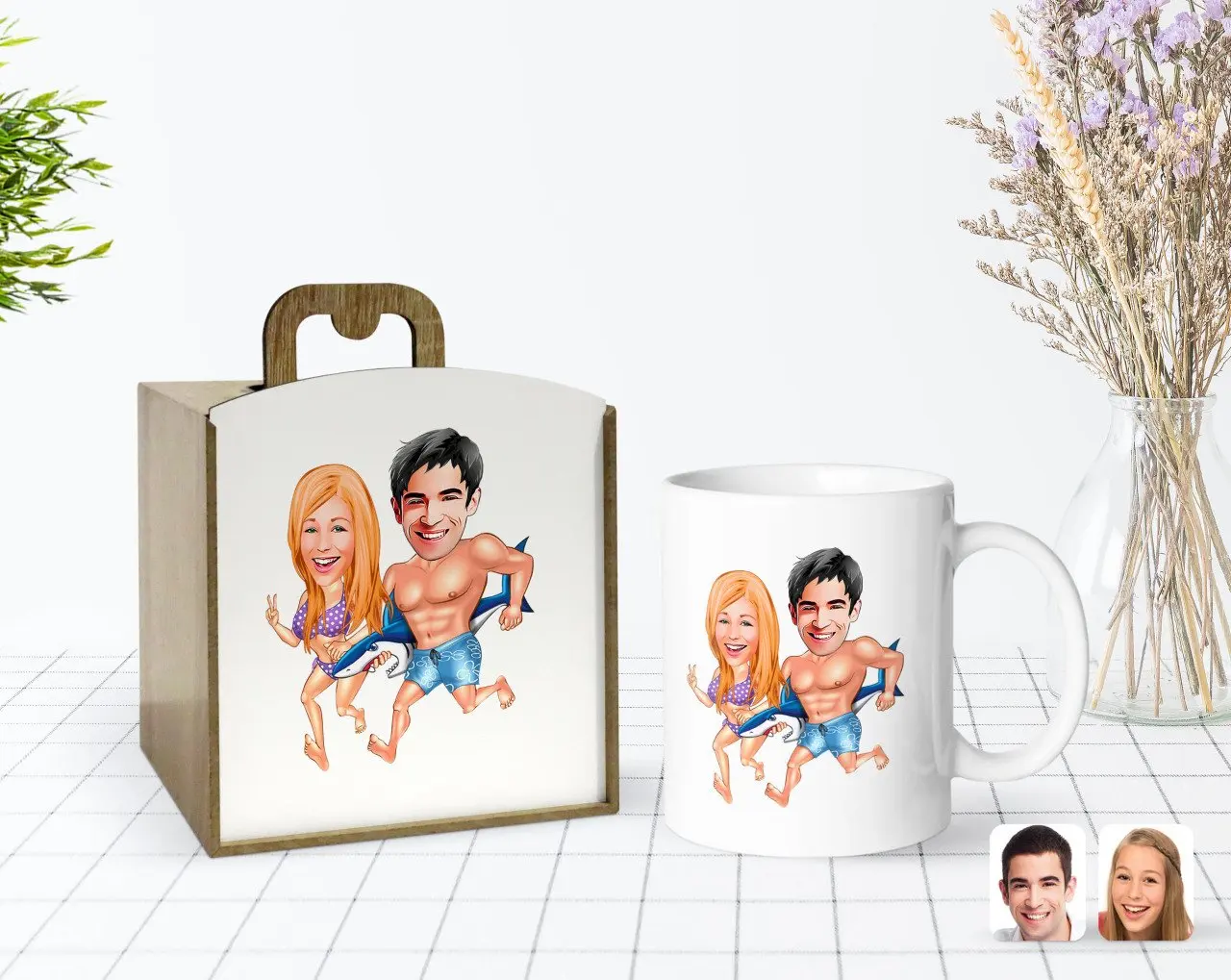 

Сделанный на заказ в деревянной коробке на День святого Валентина карикатура белая кружка Bardak-8