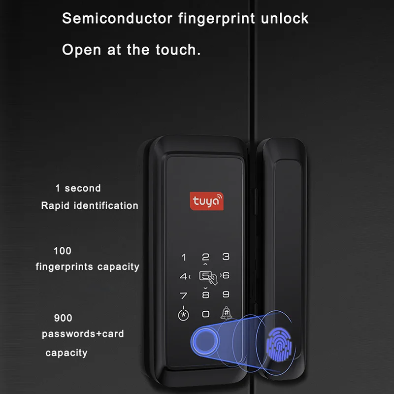 

Tuya double hook glass door fingerprint lock bluetooth smart password lock electronic sliding door acces