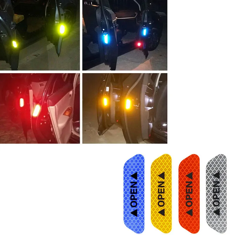 

4PCS Car Door Open Reflective Stickers Night Warning Mark Tape Auto Motorcycle Bike Luminous Decals Safety Warning Sticker