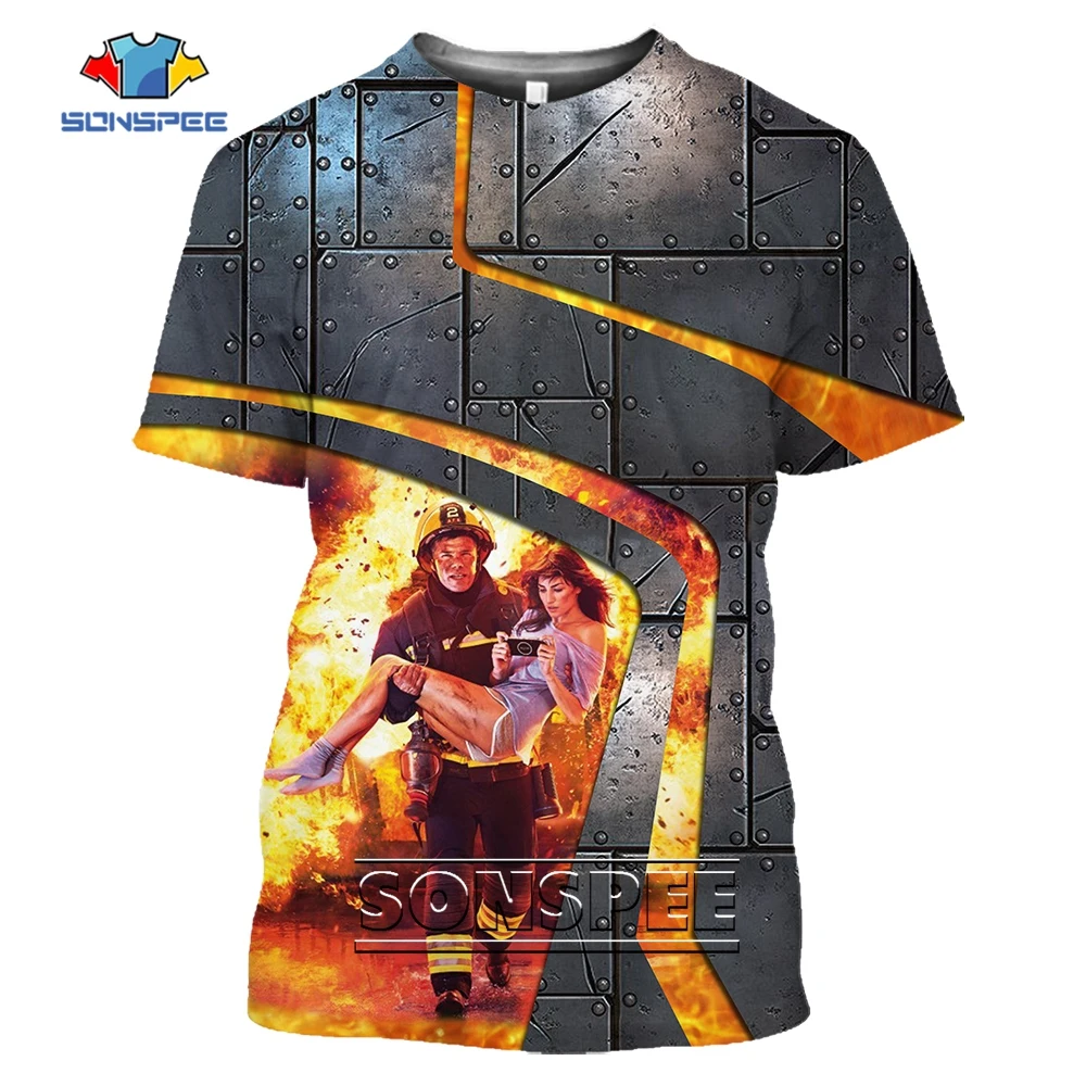 

SONSPEE Cool 3D Print Firefighter Fireman T-shirt Short Sleeve Top Women's Casual Fashion Streetwear Oversized Kids Tshirt Tops