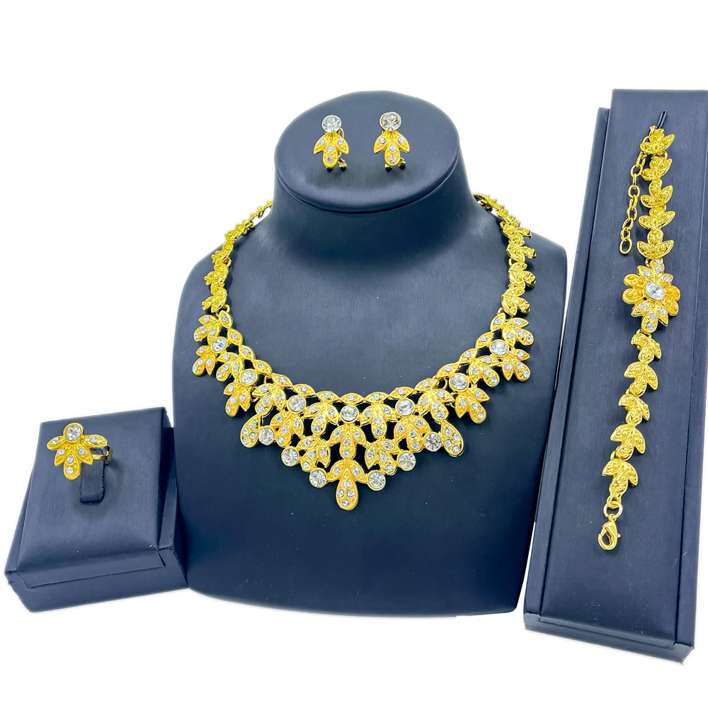 

Ожерелье в африканском стиле, браслет в форме листа, серьги с кристаллами для женщин, Модный комплект ювелирных изделий, гламур, свадебное к...