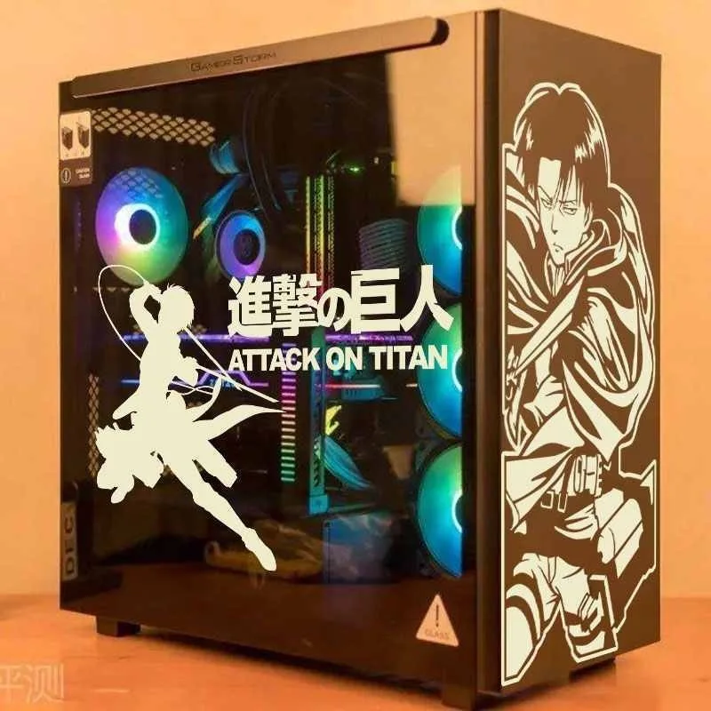 Фото Декоративные наклейки Attack on Titan с Эреном Йегером для компьютерных корпусов, водонепроницаемые и пыленепроницаемые, стеклянные наклейки с ажурным узором №3