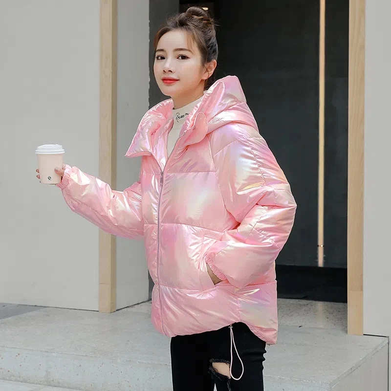 Disposable Shiny Down Cotton Jacket Women 2022 Winter New Korean Loose Casual Padded Coat Female Hooded Large Size Warm Parkas