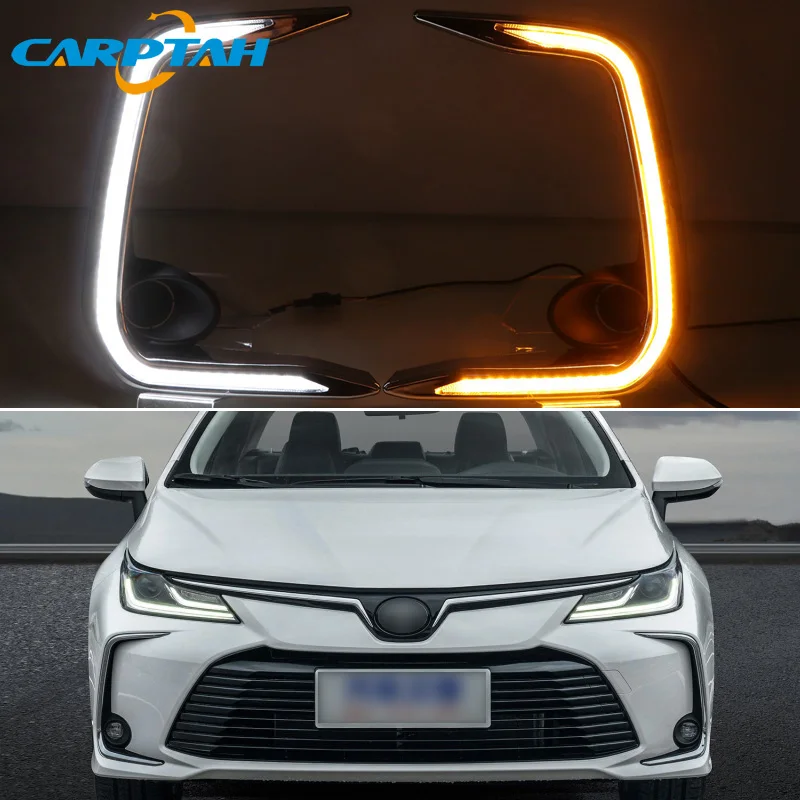 

LED Daytime Running Light For Toyota Corolla 2019 2020 Yellow Turn Signa Waterproof 12V Fog Lamp Decoration Bumper Light LED DRL