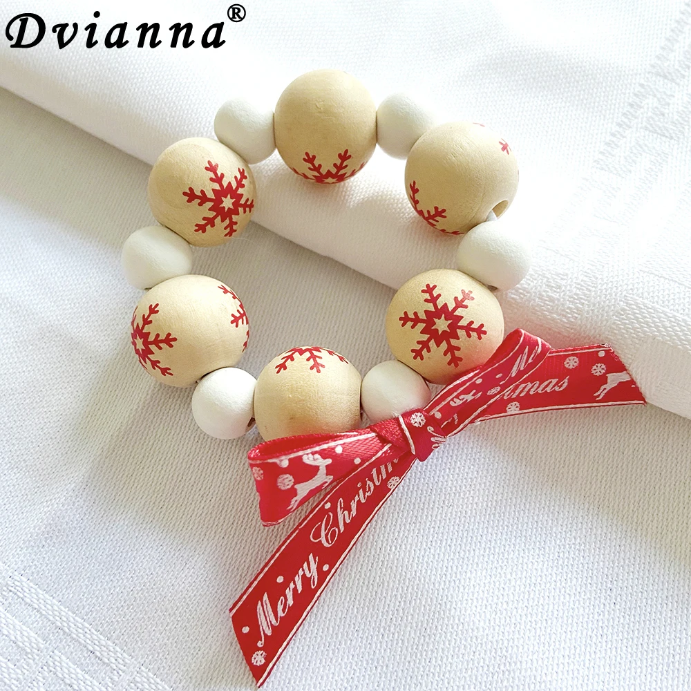 

60Pcs Handmade Wood Bead Napkin Rings Elastic Boho Wooden Napkin Rings Holder for Christmas Wedding Home Table Decoration