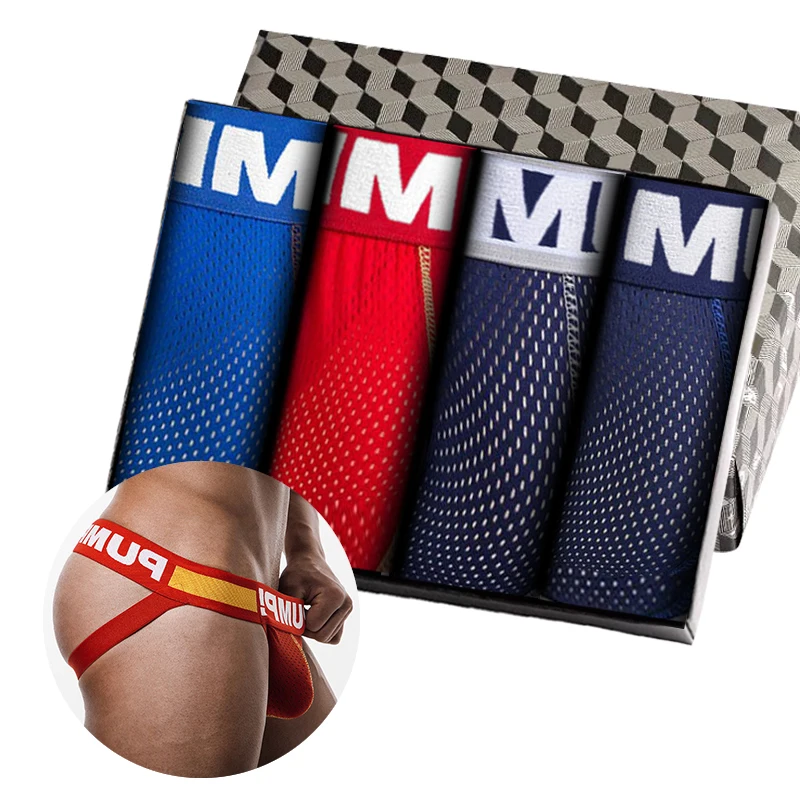 

4Pcs Hot Cotton Gay Sexy Underwear Man Jockstrap Underpants Breathable Tanga Men's Thong And G String Men's Panties Homme