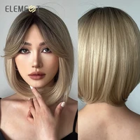 element synthetic short straight wig black ombre blonde bob wigs with bangs for women cosplay party daily hair headband