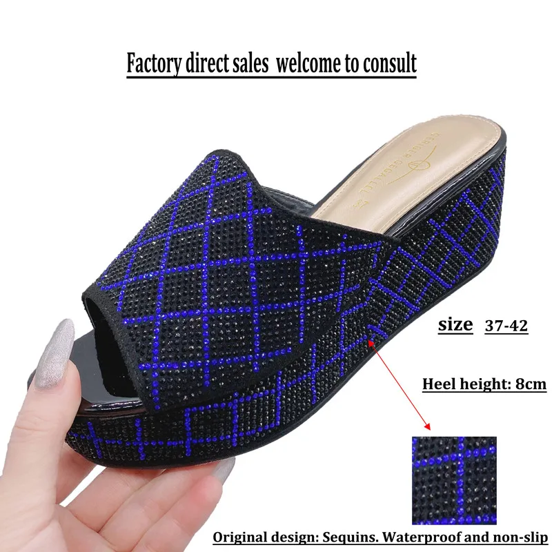 Fashion Open-Toe Wedge Sandals 2023 New Arrival Thick Wedge Heel Strap Women's Shoes Shiny Bow Shiny Sandals Women