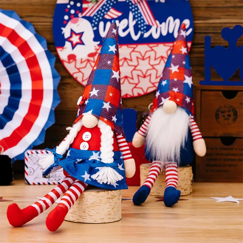 

No Glitch Stars And Stripes Pattern Bright Color Independence Day Faceless Dwarf Doll Fabric Rudolph Doll Home Decoration